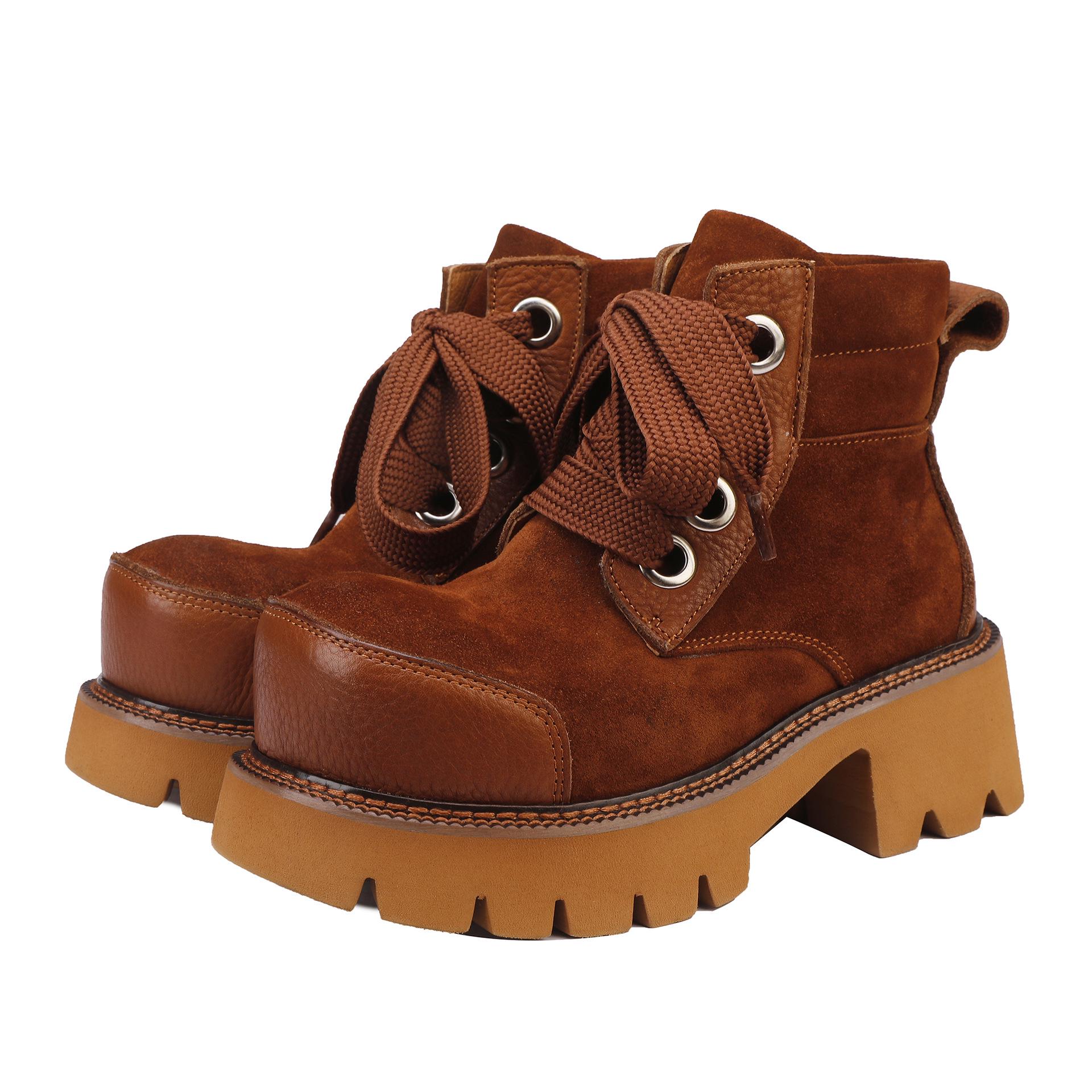 

2025 Women s British-Style Leather Lace-Up Toe-Cap Boots for Autumn/Winter 36 коричневий