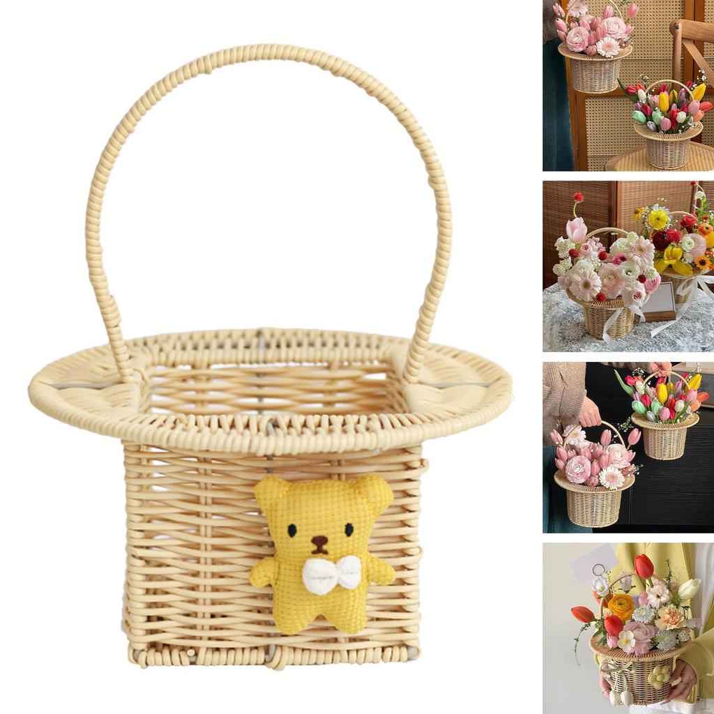 Hand Woven Flower Basket Storage Container Gifts Multipurpose Decor Handheld Organizer