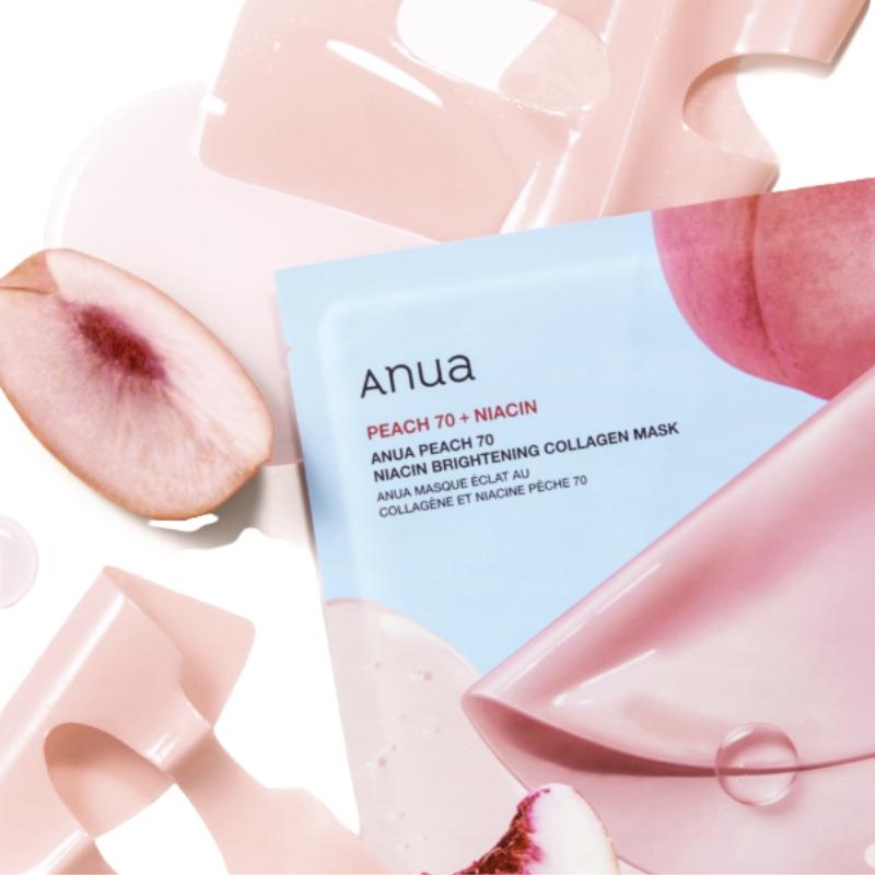 Anua Peach 70 Niacin Brightening Collagen Mask (38g x 4ea) | 70% Peach Extract & Niacinamide | Korean Jelly Mask for Glass Skin