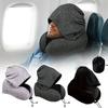 Adjustable Drawstring U-shaped Pillow with Cap Removable Travel Neck Cushion  Airplane Travel