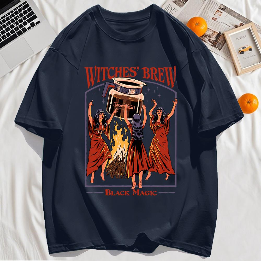 Witches Brew Black Magic Print Retro Top Unisex Cotton Hip Hop Tshirts Summer Comfortable T Shirt Loose Sport Clothes