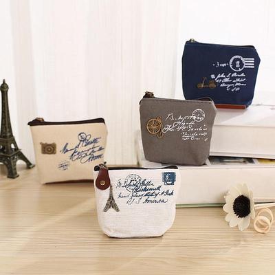 Korean Style Retro Canvas Zipper Coin Purse for Women