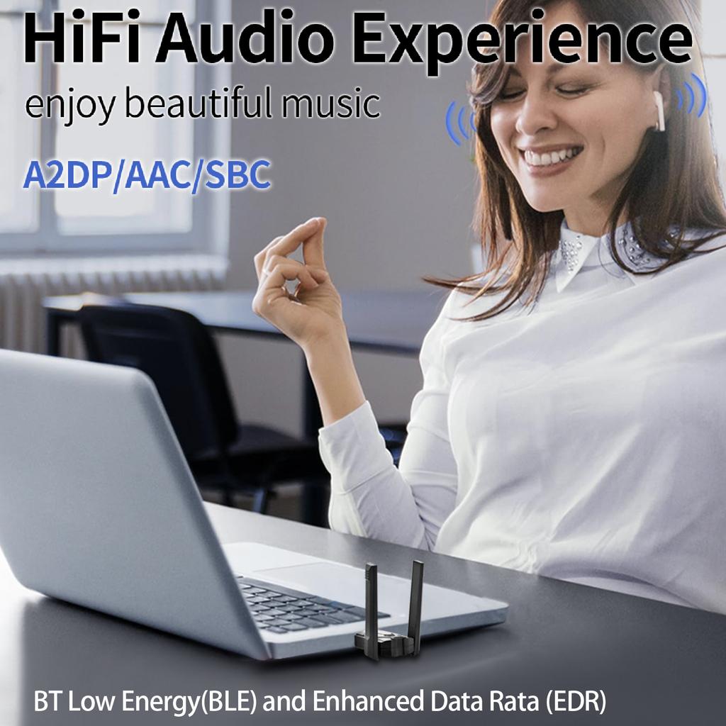 150M USB Bluetooth 6.0 Adapter for PC Wireless Mouse Keyboard Headset Audio Receiver Transmitter Driver Free for Win 8.1/10/11