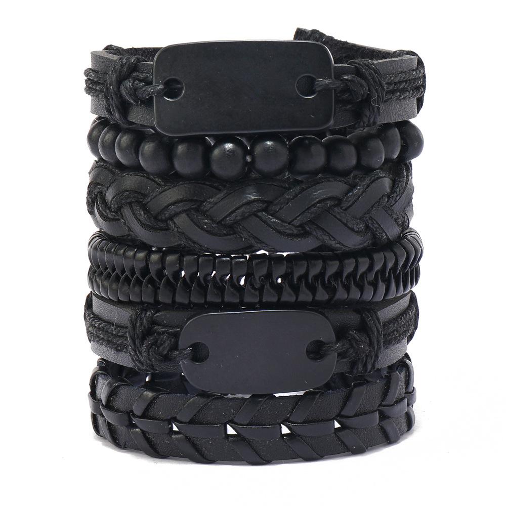Новый тренд Amazon, мужской ретро-браслет, темная квадратная пластина, плетеный кожаный браслет, оптовая продажа