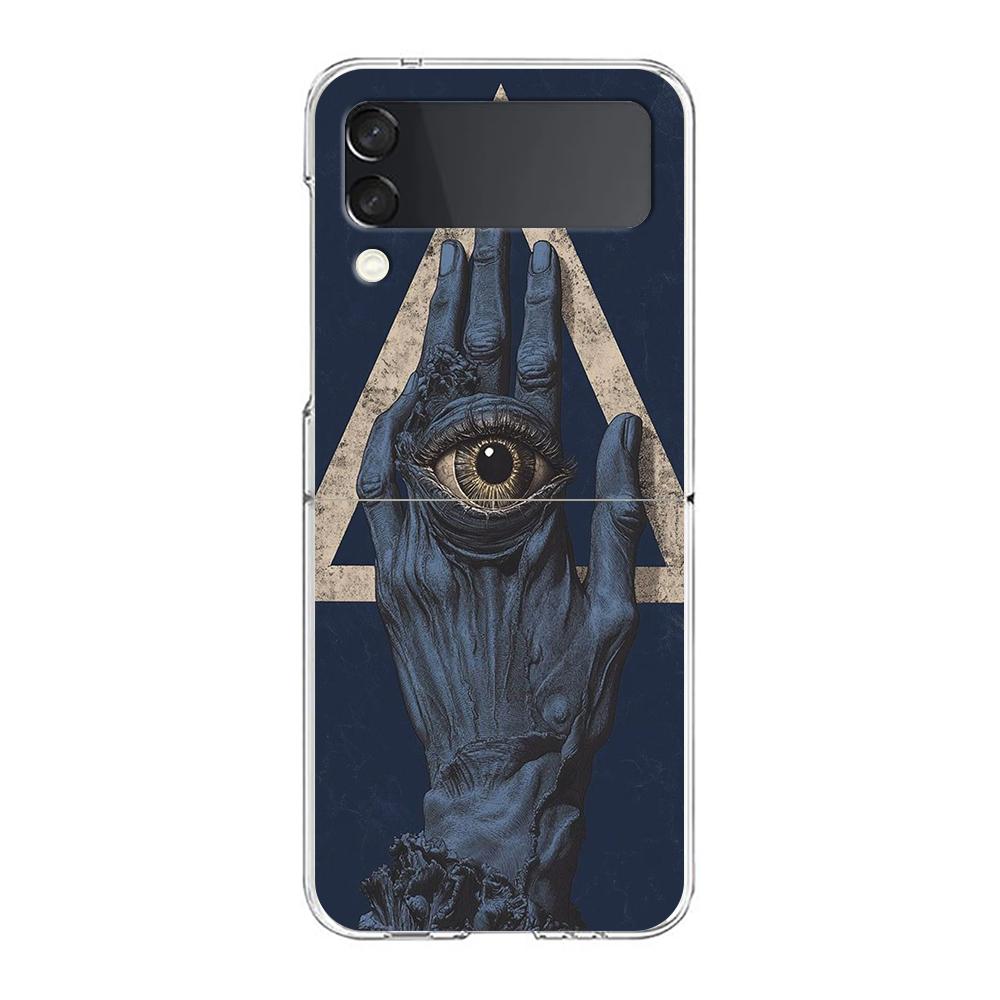 Transparent Phone Case For Samsung Galaxy Z Flip 3 4 5 6 7 Hard Folding PC Z Flip3 Flip4 Cover Scary Devil Eye Pattern