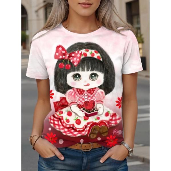 Summer Round Neck Cute Cat Pattern 3D Print Top Fashionable Casual Short Sleeved Women's T-shirts