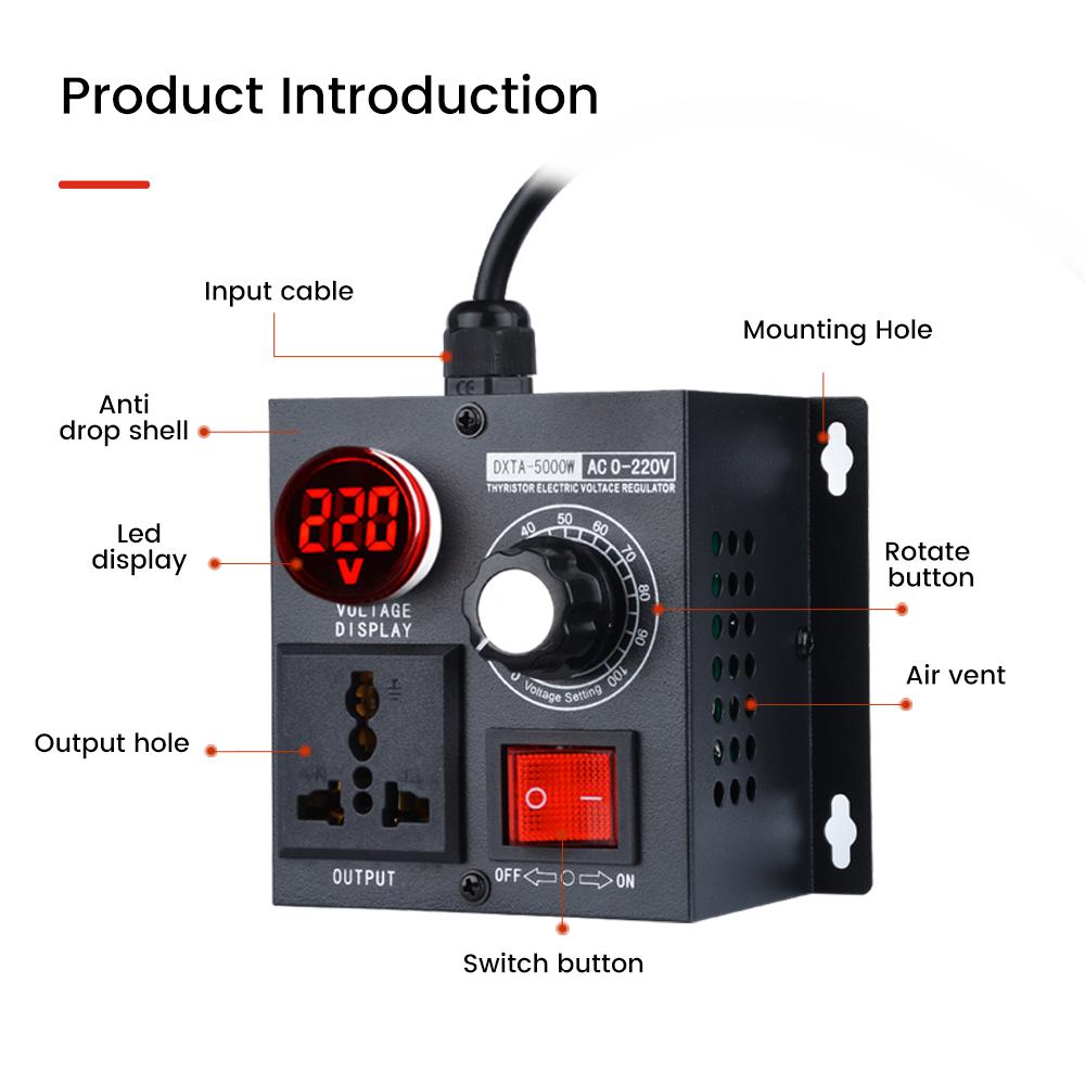 AC 110V/220V 5000W Stepless Voltage Regulator Light Dimmer Temperature Speed Adjuster Variable Monophase Voltage Controller