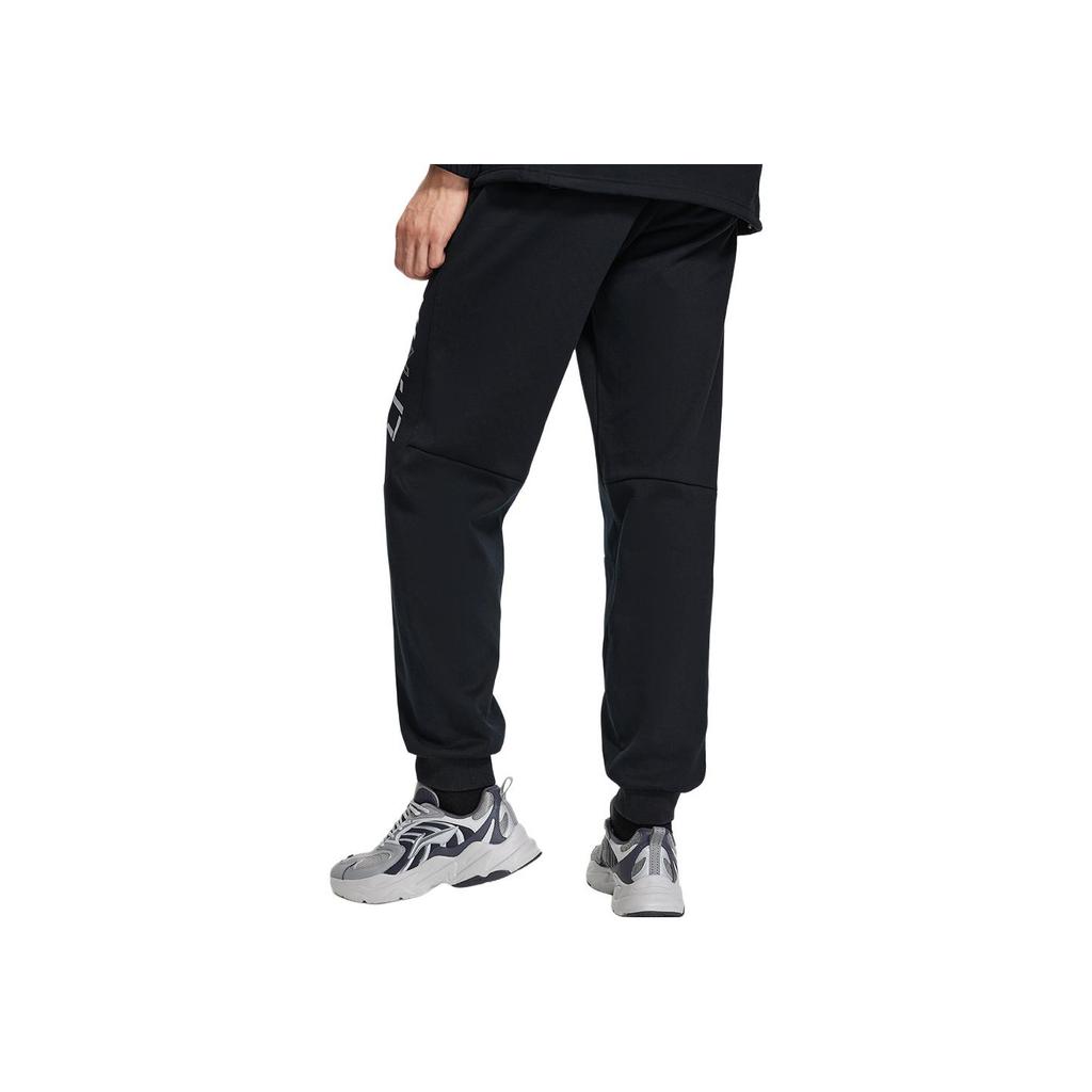 Li Ning Warm At Letter Print Elastic Waist Cuffed Fleece Thickened Knitted Sports Pants Men Bottoms Street-Grey AKLTC15-3