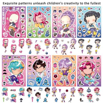 C Nouveaux autocollants puzzle K-Pop mignons (8/16/24 pièces) pour créer des visages de dessins animés et personnaliser téléphones, ordinateurs portables, bagages, graffitis
