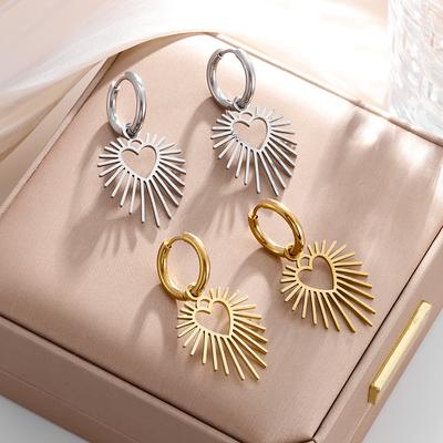European and American Heart Shaped Sun Blooming Draped Ring Earrings Pair of Fashionable Versatile Earrings Stainless Steel Jewelry