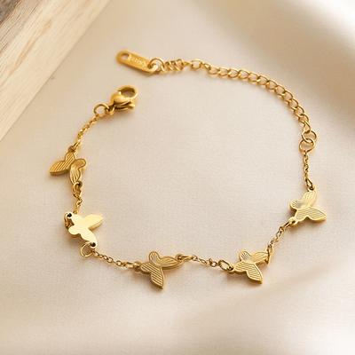Süßes Exquisites Schmetterlings-Charms-Armband für Frau Mädchen Edelstahl Goldfarbe Verstellbare Ketten Zirkon Geschenke Großhandel