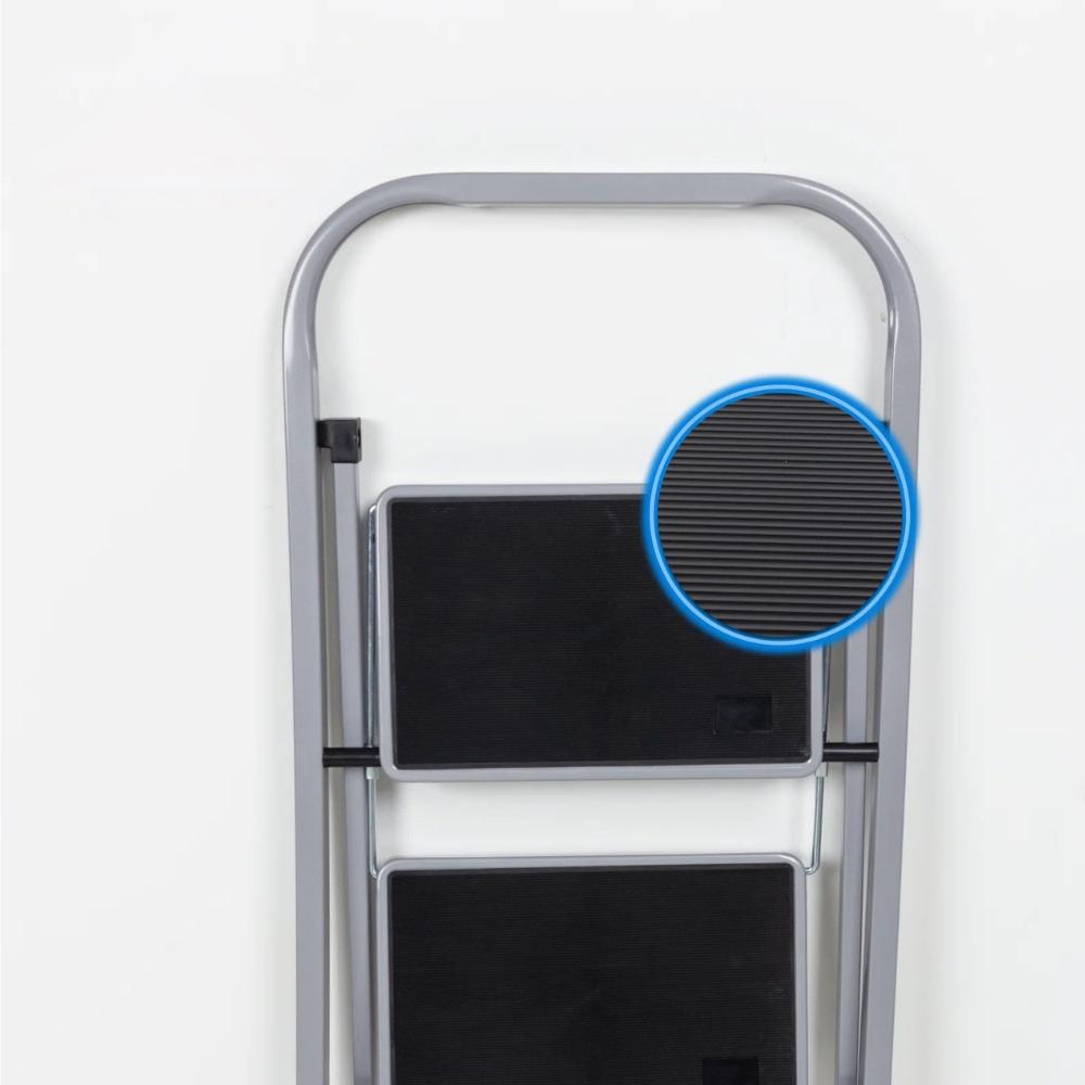 Ladder 2 Steps Household Ladder Foldable Steel Metal Gray 150 Kg