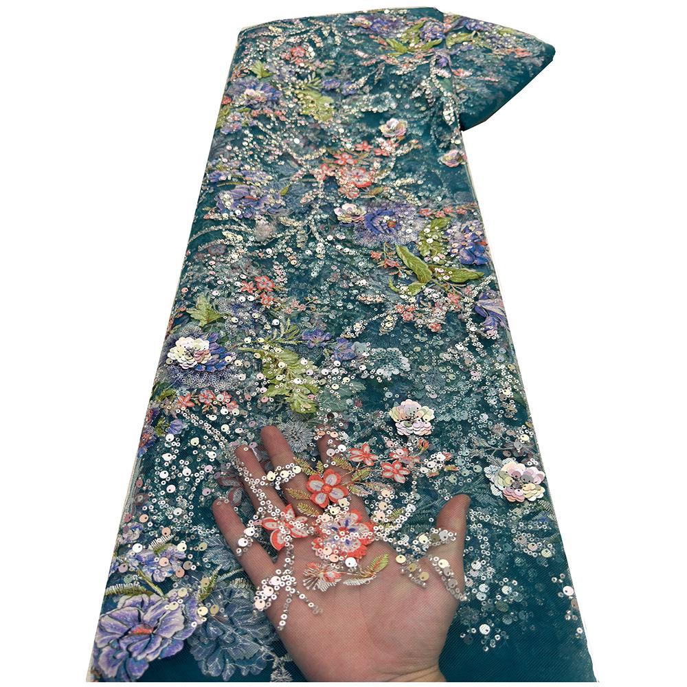 

5Yard HIgh Quality French Lace Fabric Flower Sequins African Lace Fabric Niegrian Embroidered Tulle Lace for Weding Dress 5yard