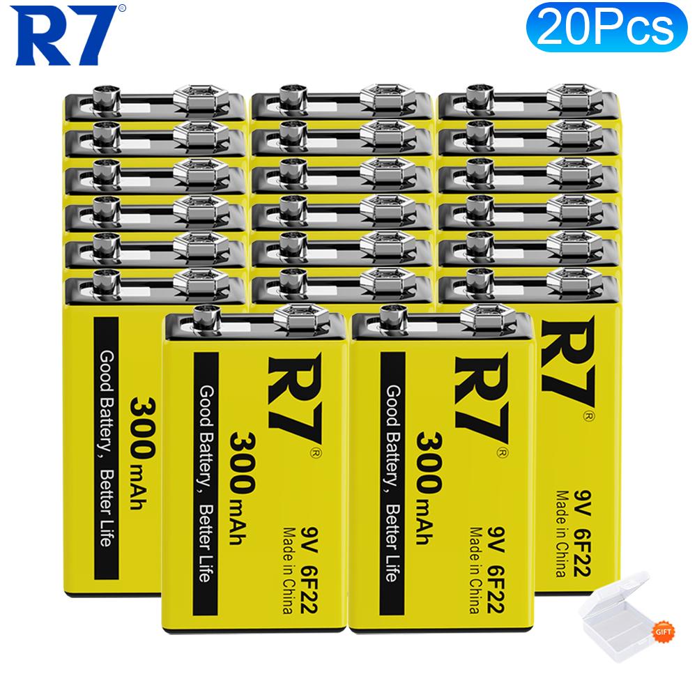 R7 9V 300mAh Rechargeable Batteries for Wireless Microphones, Guitars with EQ, Smoke Alarms, and Multimeters