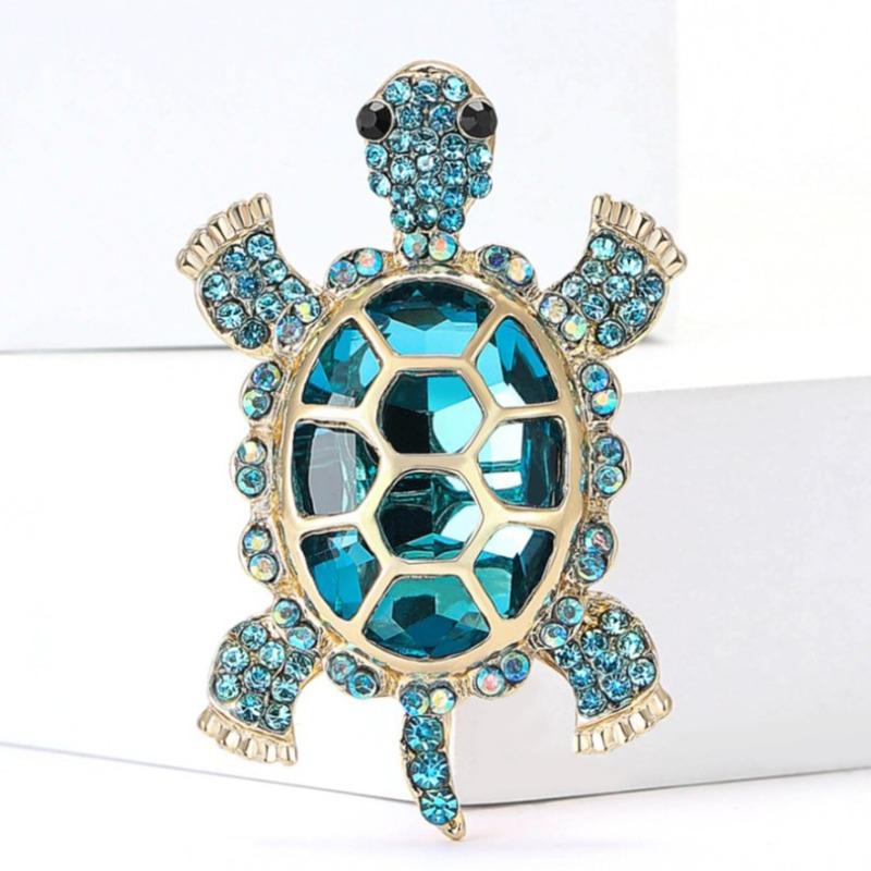 Elegancka Broszka Żółw z Cyrkoniami - Retro Uroczy Kształt Zwierzęcia, Unisex Akcesorium Biżuteryjne, Idealny Prezent Świąteczny