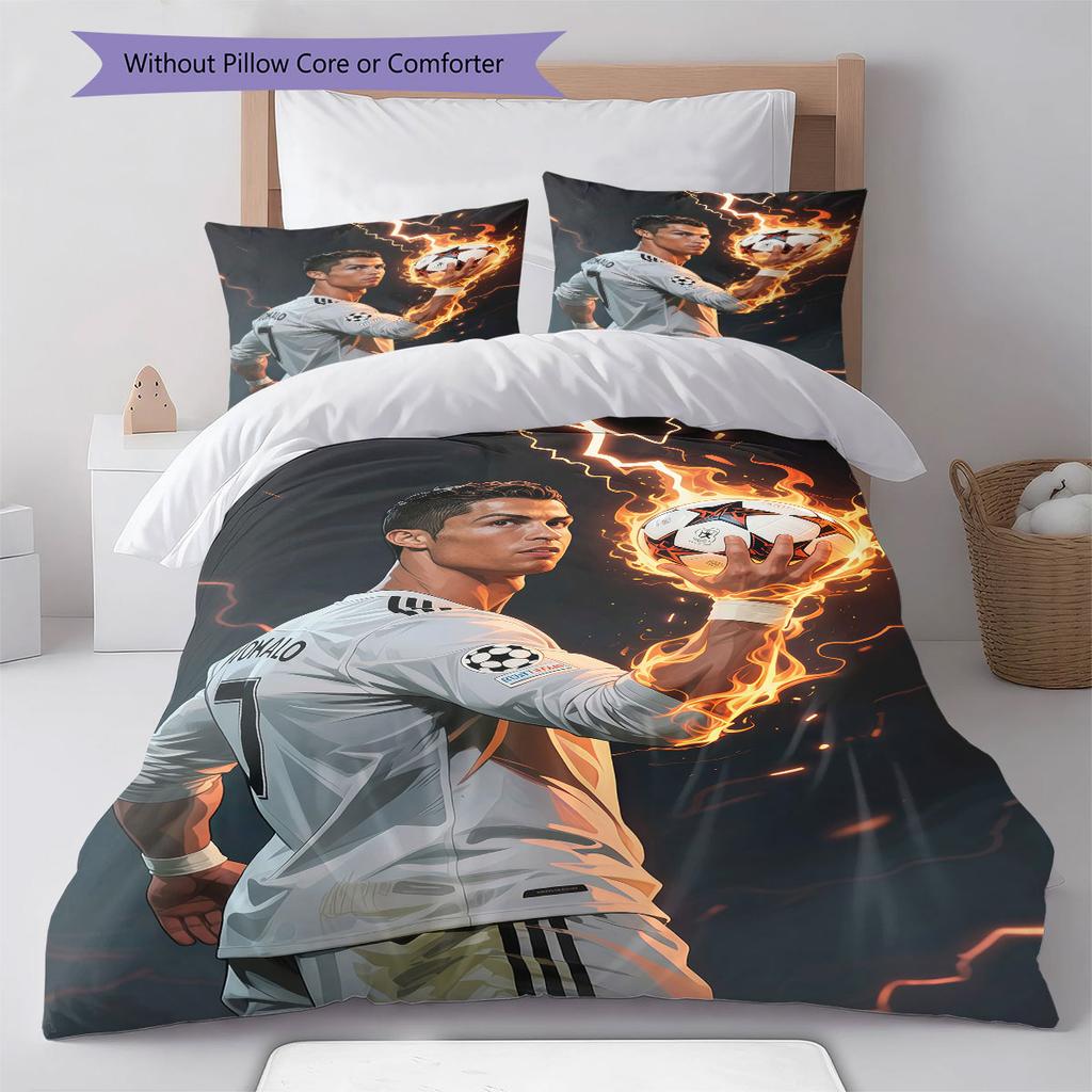 Biancheria da letto con motivo CR7 Cristiano Ronaldo, Set copripiumino Federa Regalo di Compleanno per la Casa(1 * copripiumino + 2 * federa, senza nucleo)