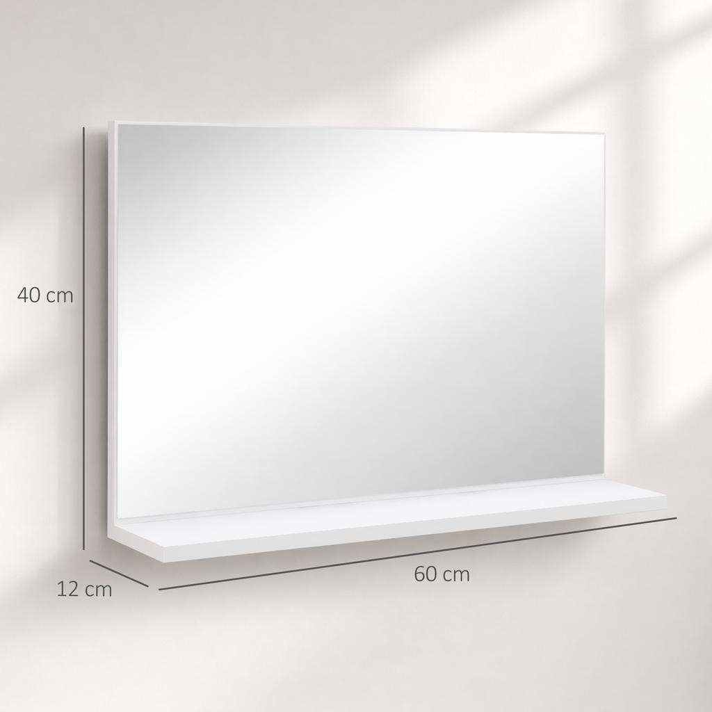 Wall Bathroom Mirror with Shelf, Modern and Multipurpose Design, 60x12x40 cm, White