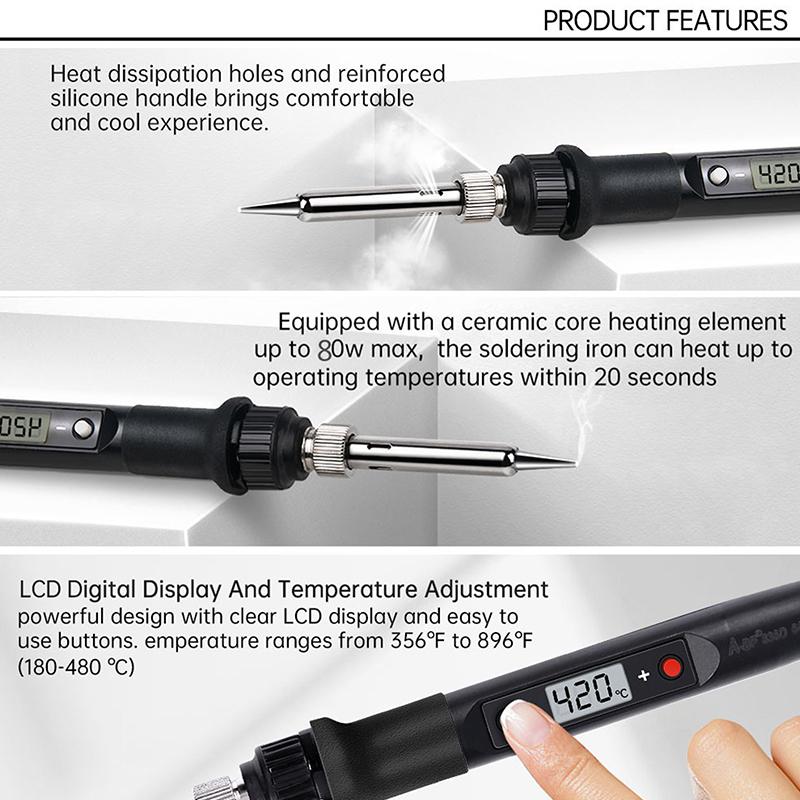 Digital Soldering Iron 80W With On/Off Switch Adjustable Temperature Lcd Welding Tools Ceramic Heater Soldering Tips