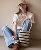 Slowslowly Moroccan Handmade Crochet Stripe Bucket Bag _ Beige