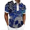 Halloween Print Short Sleeve Zip Polo, Trendy Casual Top