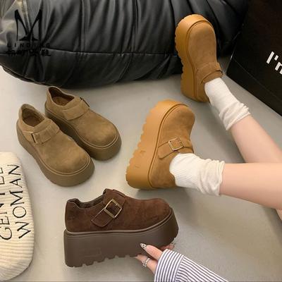 Women's Retro Simple Birkenstocks, One Pedal, Velvet Warm and Heightening Loafers, Muffin Platform Cotton Shoes