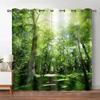 Forest Jungle Tree Natural Scenery Landscape Thin Window Blinds Curtains for Living Room Kitchen Bedroom Waterfall 2Pieces Decor