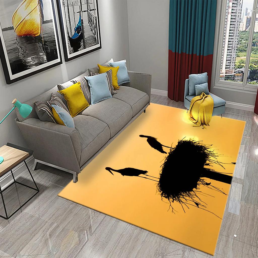 3D Migratory Birds Carpet Sunset Seaside Birds Rugs for Kitchen Bathroom Anti-Slip Carpet Living Room Bedroom Floor Decor Mats