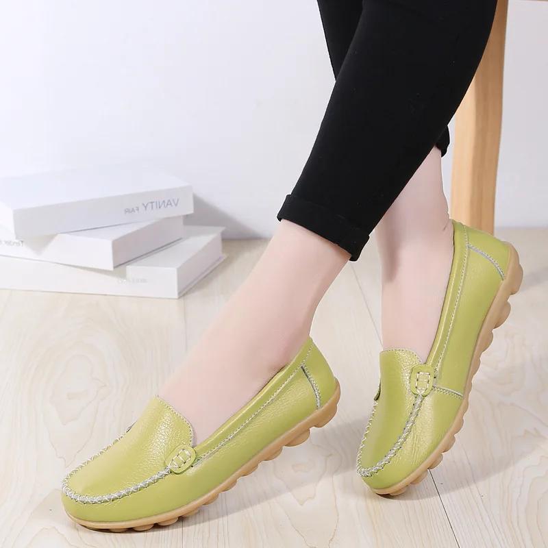 Genuine Leather Shoes Woman Soft Boat Shoes for Women Flats Shoes Big Size Ladies Loafers Non-Slip Sturdy Sole