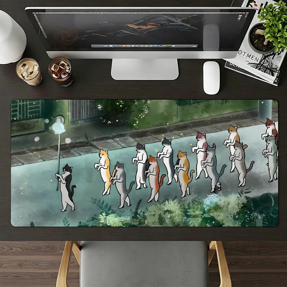 Cute Cat Mouse Pad Large Nonslip Waterproof Mat Stitched Edge Keyboard Pad For Gaming Daily Office