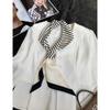 NINA SOLOR Black and White Striped Silk Scarf