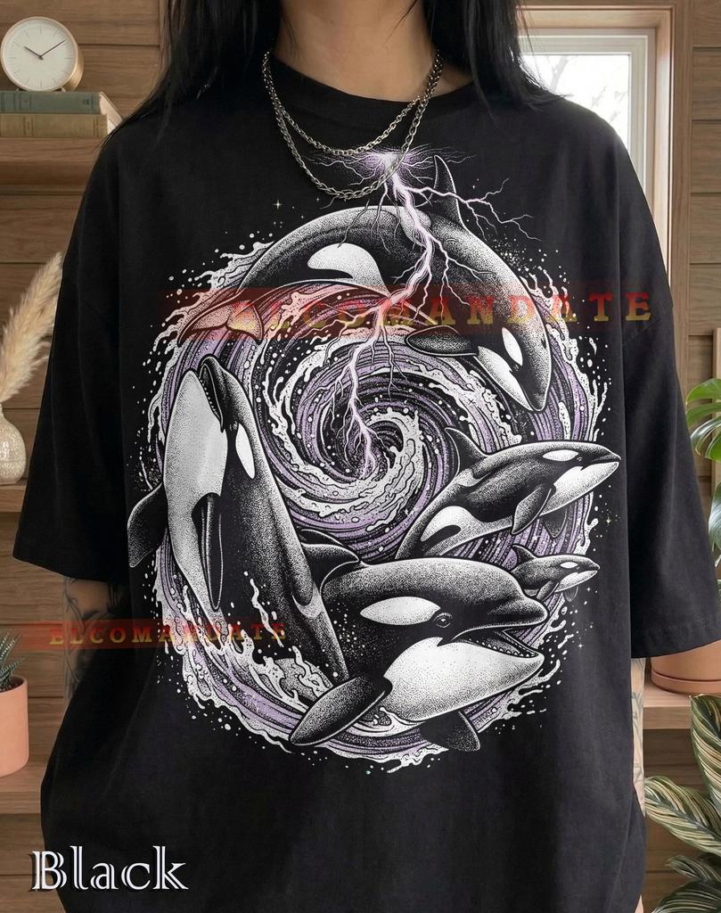 Vintage Orca 90s Graphic Style Comfort Colors® Tshirt, Retro Killer Whale Lightning Tee, Sea Life Y2K Streetwear 2000s Marine Animal Gift
