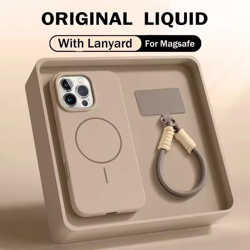 Liquid Silicone Wrist Strap Magnetic Case for iPhone 17 16 15 14 13 12 Pro Max Plus Candy Color Lanyard Shockproof Soft Cover