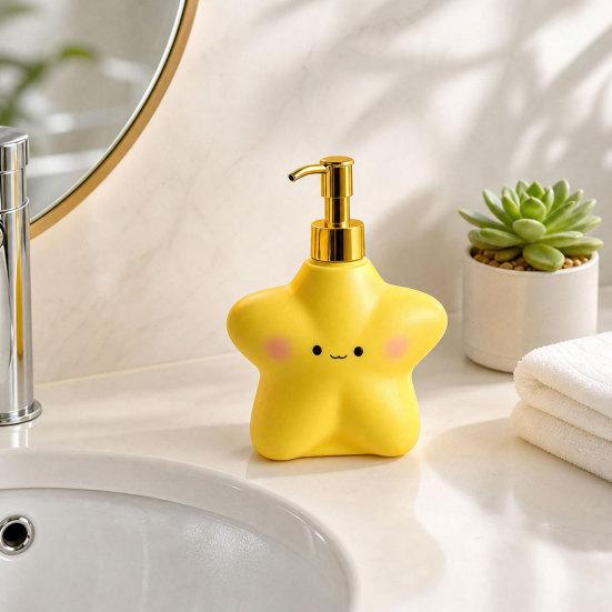 400ML Cartoon Star Soap Dispenser with Plastic Pump, Refillable Liquid Hand Soap Container, Empty Shower Gel Lotion Bottle for Bathroom