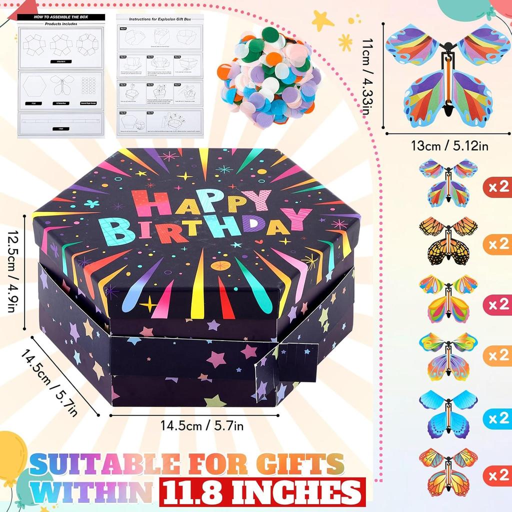 Flying Birthday Butterfly Surprise Gift Box, Large Butterfly Explosion Gift Box with 12 Pcs Flying Butterfly, Fantasy Box, Exploding Butterfly