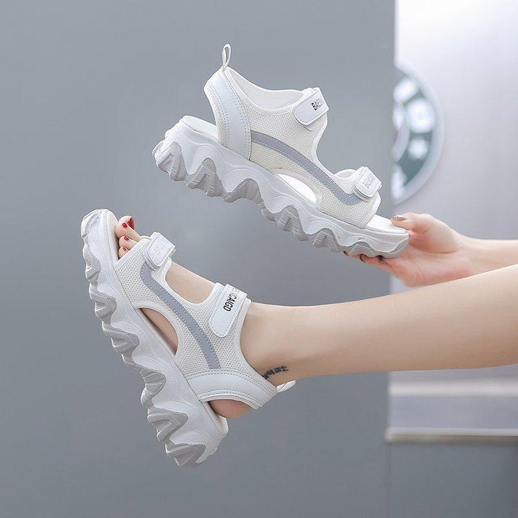 2025 Student Summer Beach Sandals Platform Muffin Sports Sandals Women's Height Increasing Wave Bottom Velcro Sandals Lightweight