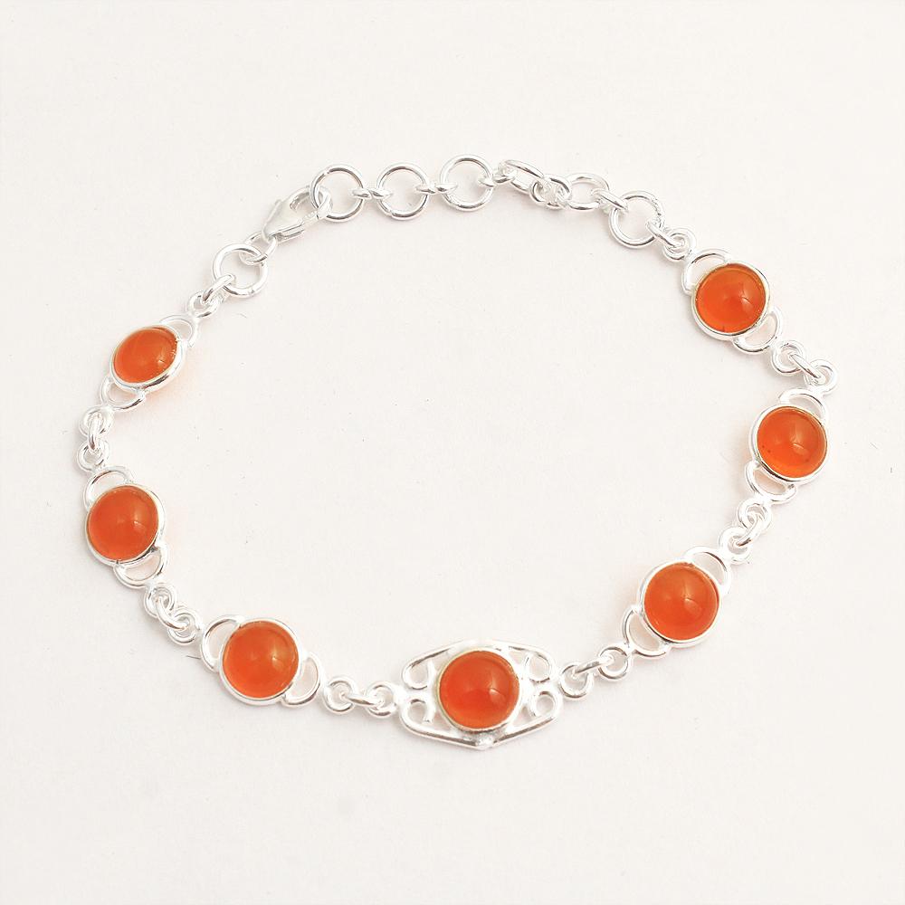 Natural Carnelian Handmade Bracelet 925 Sterling Silver Women Jewelry