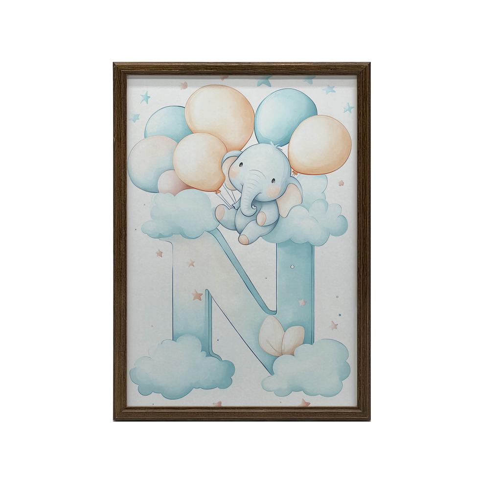 Plakat Literka N W Chmurach Plakat Literka N W Chmurach, 50X70 Cm, Rama Drewniana Jasny Dąb, Papier Matowy 230 Gsm