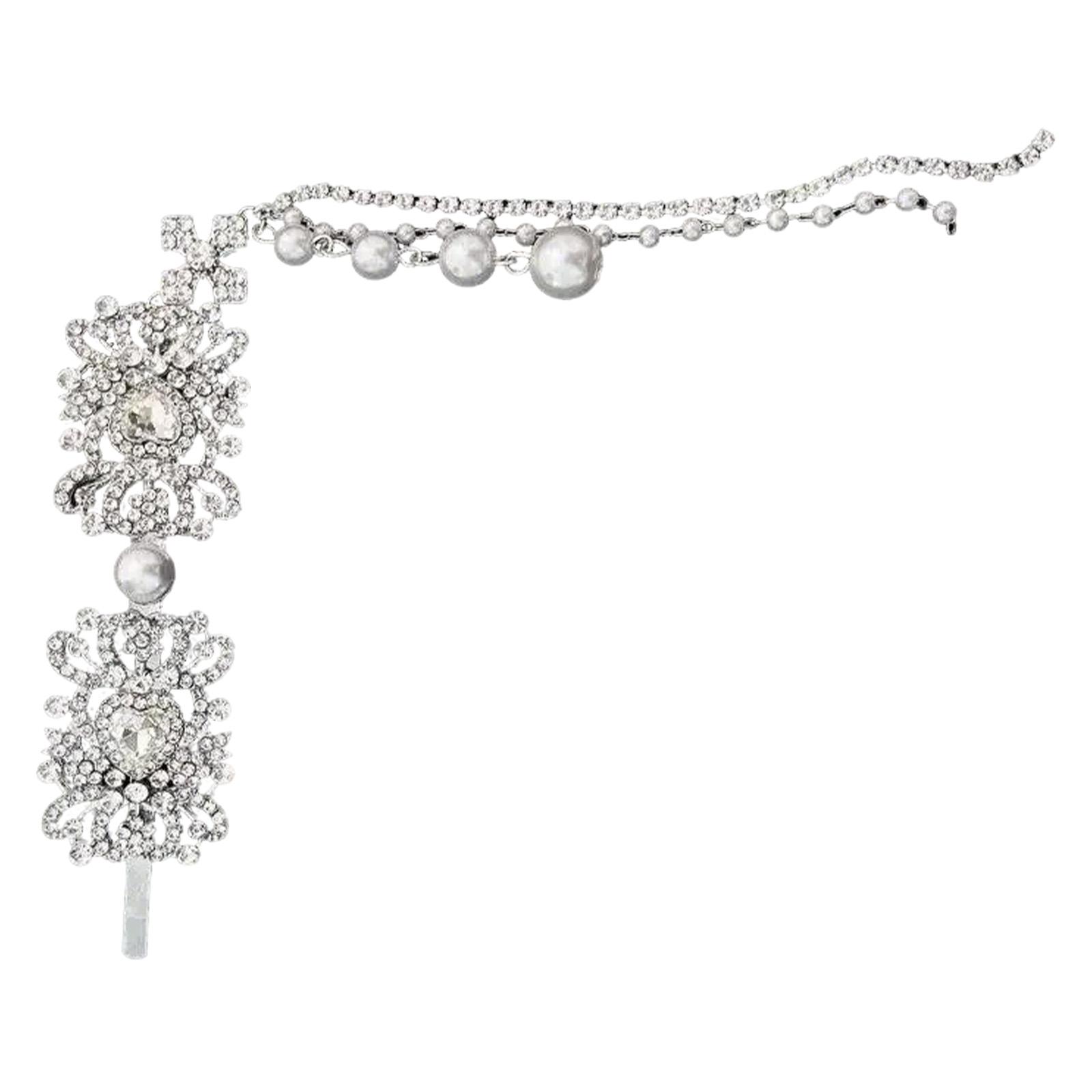 

Роскошный свадебный аксессуар для волос Изысканная серебряная кисточка Заколка Стразы и жемчуг Украшение для волос для вечеринок T5