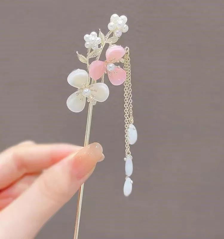 1 szt. Chińskie starożytne akcesoria do włosów kwiat konwalia frędzel spinki do włosów kostium Hanfu patyczek do włosów dla kobiet mężczyzn prezent