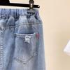 Women Spring and Autumn Large Size High Waist Casual Trousers Loose Hole Jeans Denim Cropped Pants