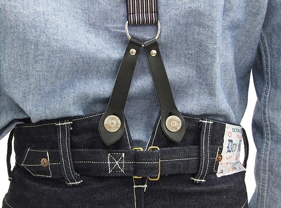 Dry Bones Suspenders with Leather Button Closure Fashion Accessory Black Free DSH-057 Men's (Men's Size)