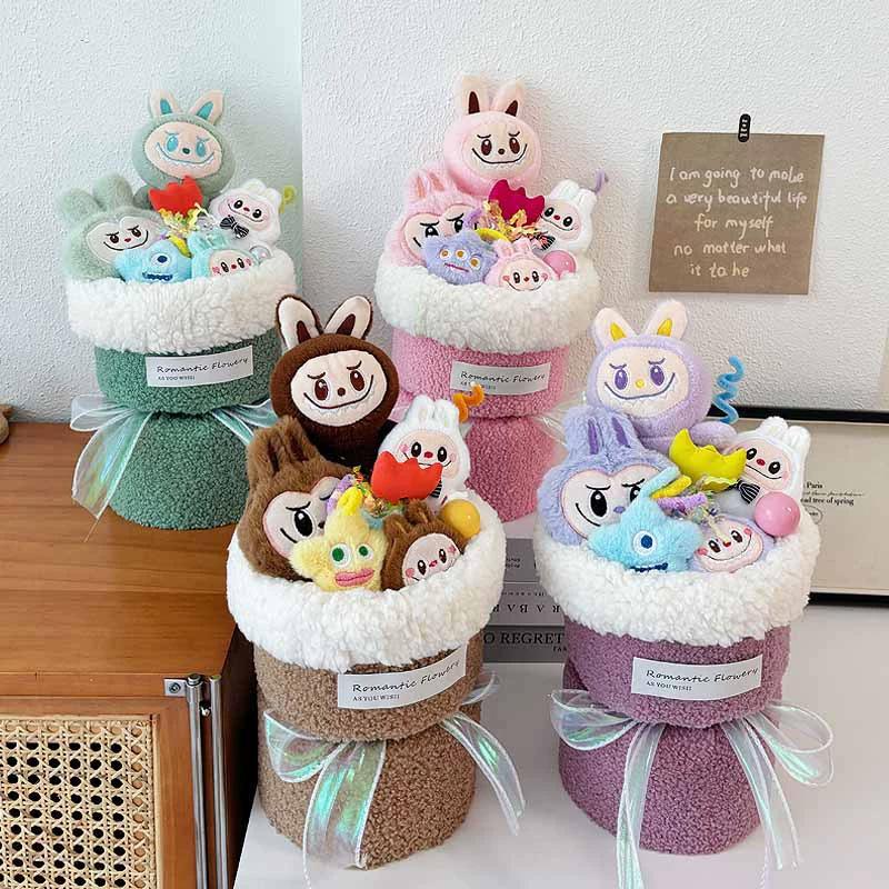 1 Bunch with Light Strings Creative Valentine's Day Gift Cartoon Child Birthday Cute Doll Bouquets Girlfriend Greeting Card