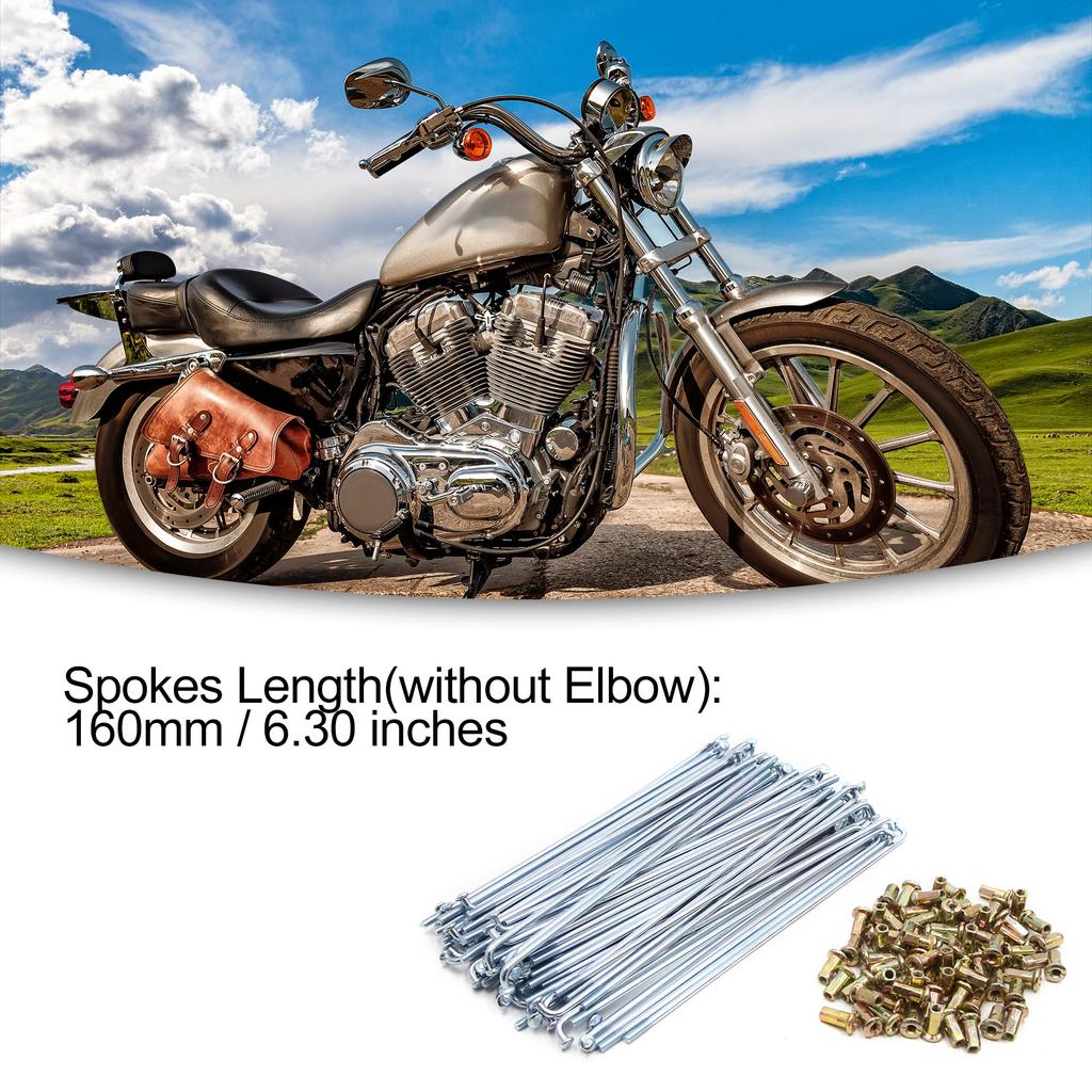 ACROPIX Motorcycle Scooter Wheel Chrome Spoke Set with 160mm Silver 72 Pieces Nipples, Length, Tone,