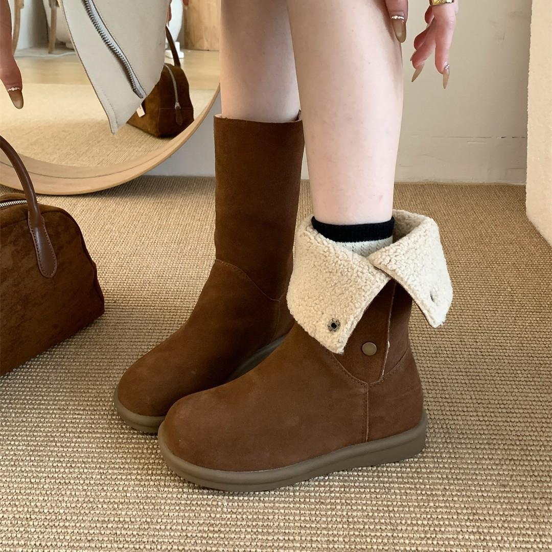 

Thick-soled version~ retro short Martin boots for women s autumn and winter new two-wear matte button knight boots with skirt short boots 35