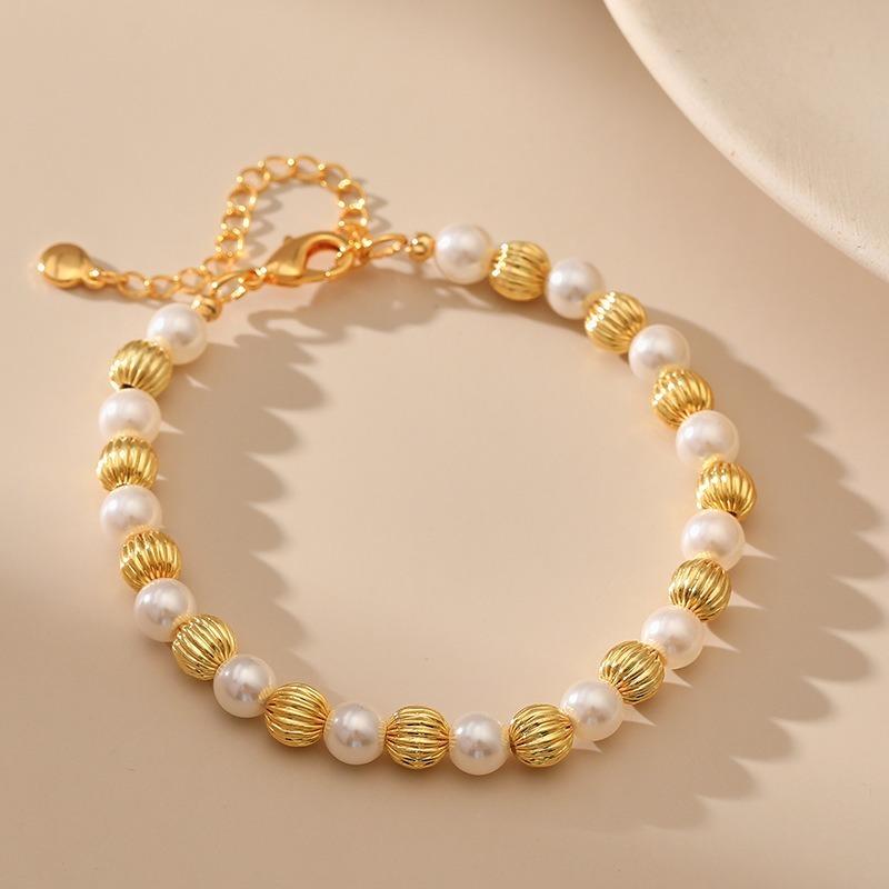 K Gold Plated Natural Shell Pearl Elegant Handmade Bracelet For Women