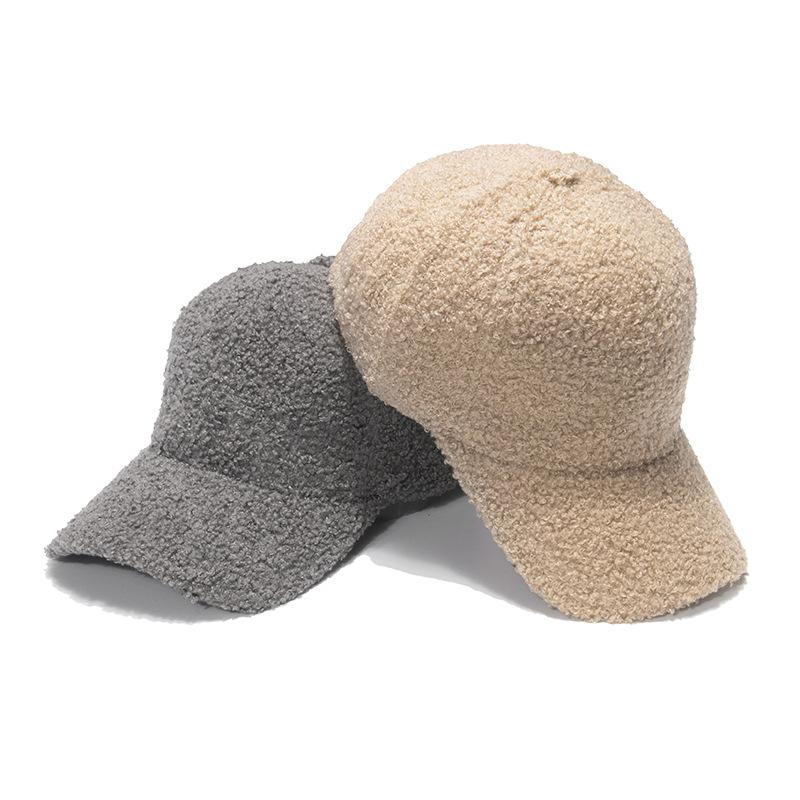 New Lamb Fur Hats Female Autumn Winter Korean Version Solid Color Warm Cap Plush Baseball Caps Winter Baseball Cap Women'S Cap
