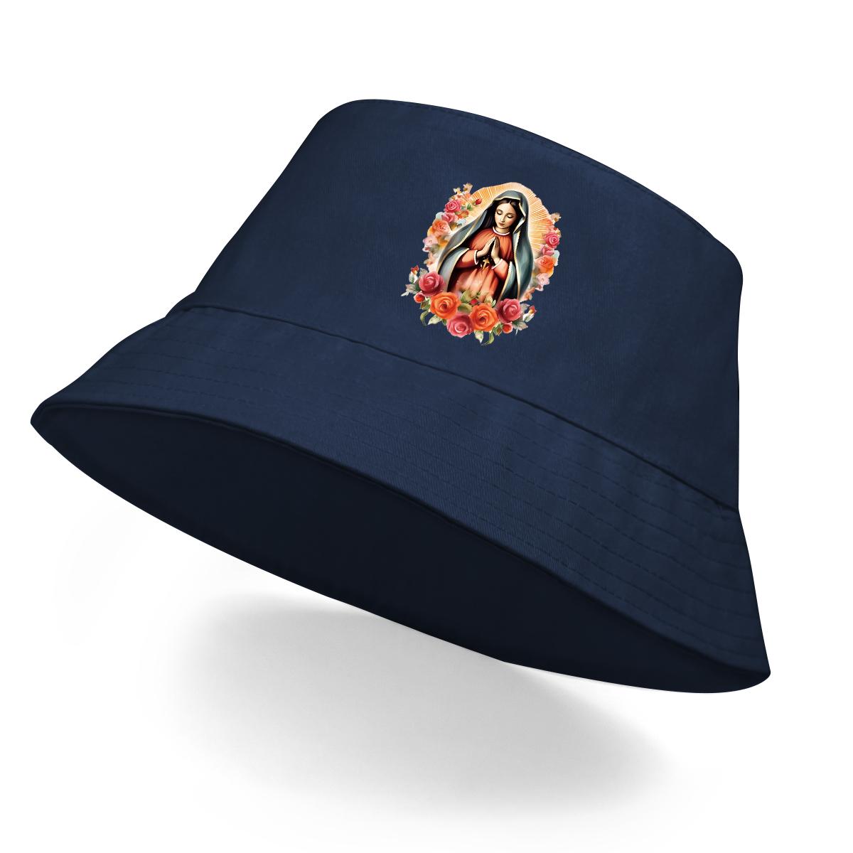 

Bucket Hat With Virgin Mary Print , Our Lady of Guadalupe Men s Cap Sun Protection Lightweight Unisex Basin Hat as the picture темно-синього кольору