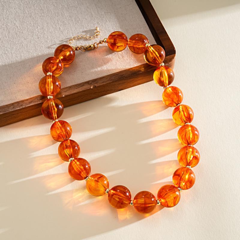 Elegant Summer Acrylic Beaded Necklace: Fashionable Round Clavicle Chain Jewelry