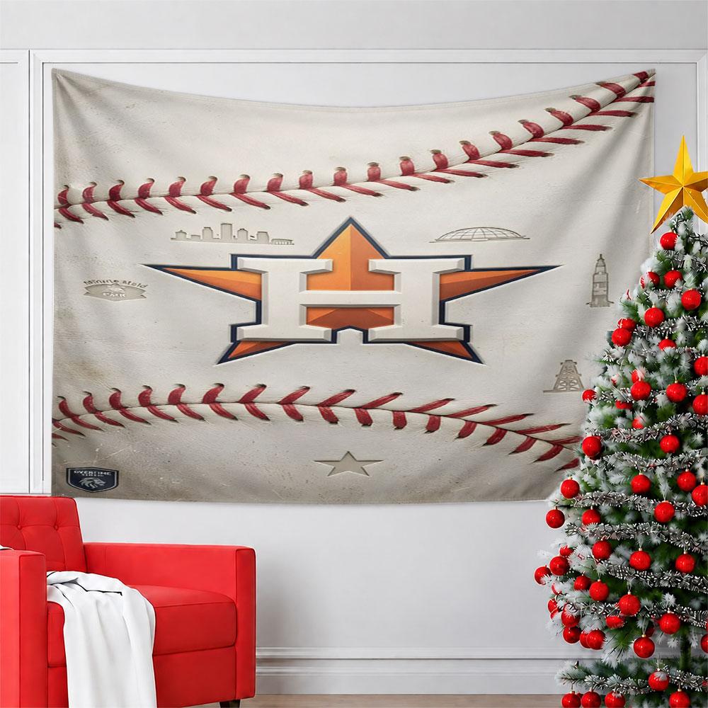 Baseball-Inspired Houston Star Design Pattern Wall Hanging Tapestry Decorative Tapestry Home Decor for Bedroom and Living Room