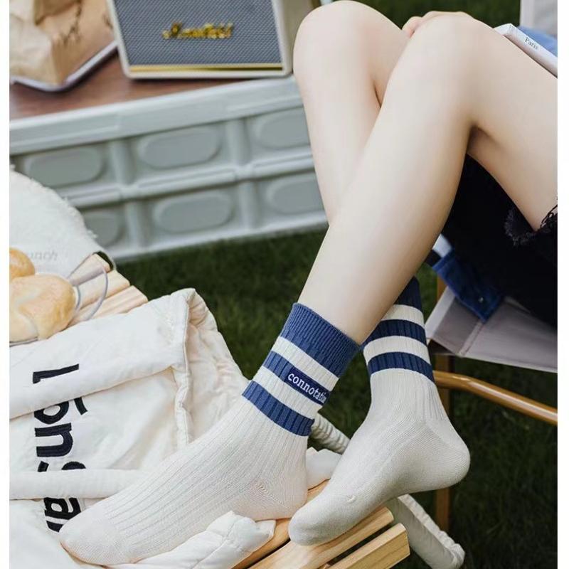 Autumn Women Sports Socks Stripe Fashion Harajuku Hip Hop Female Cotton Sock Unisex Skateboard Street Middle Tube Socks